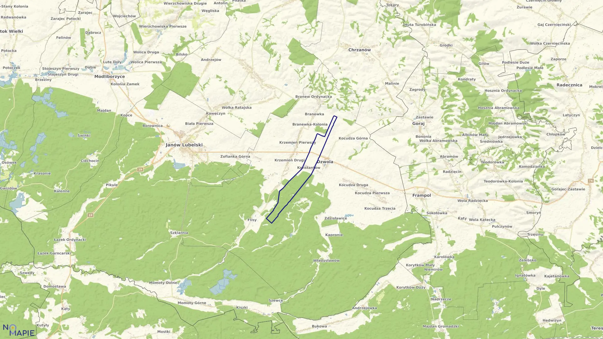 Mapa obrębu KONSTANTÓW w gminie Dzwola